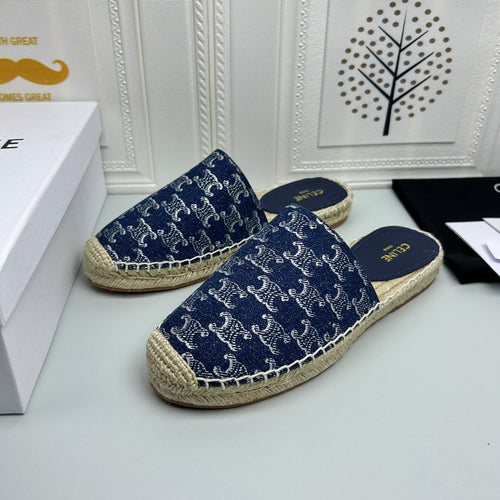Celine NEW FLAT FISHERMAN SANDALS NAVY BLUE COTTON CANVAS