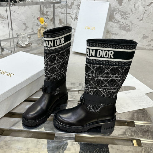DIOR D-Major Boot In Black Mix White Denim Fabric 100564