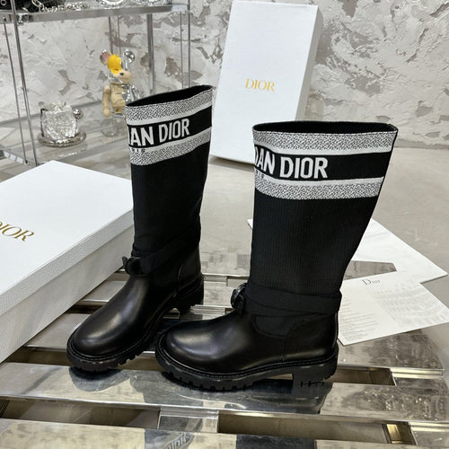 DIOR D-Major Boot In Black Mix White Denim Fabric 100566