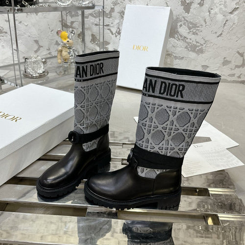 DIOR D-Major Boot In Grey Mix Black Denim Fabric 100570
