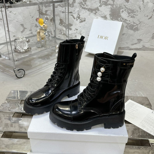 DIOR D-Strike Ankle Boot In Black Glossy Cowhide  100587