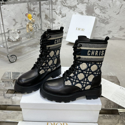 DIOR D-Major Ankle Boot In Black Mix Charcoal Blue Tweed 100590