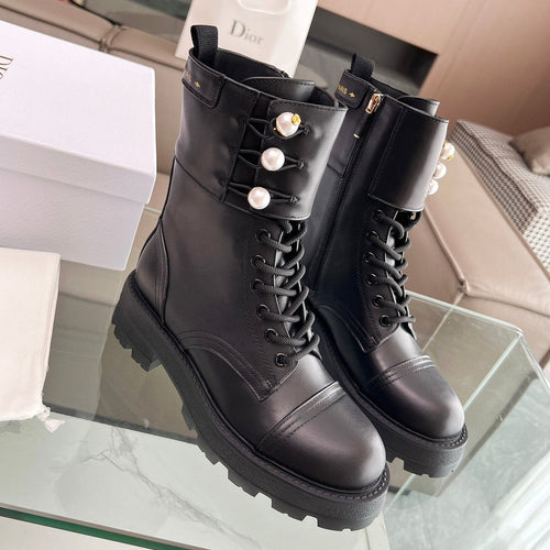 DIOR D-Strike Ankle Boot Plain Black Calfskin