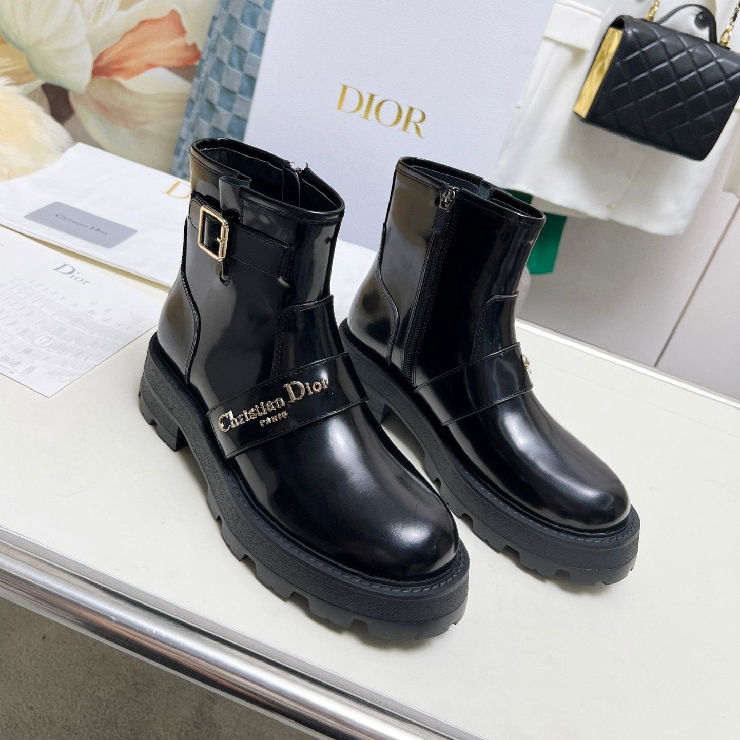 DIOR D-Quest Ankle Boot Glossy Black Calfskin