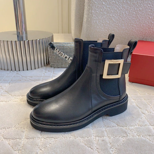 DIOR Vivie Roger Chelsea Ankle Boots Plain Black Cowhide