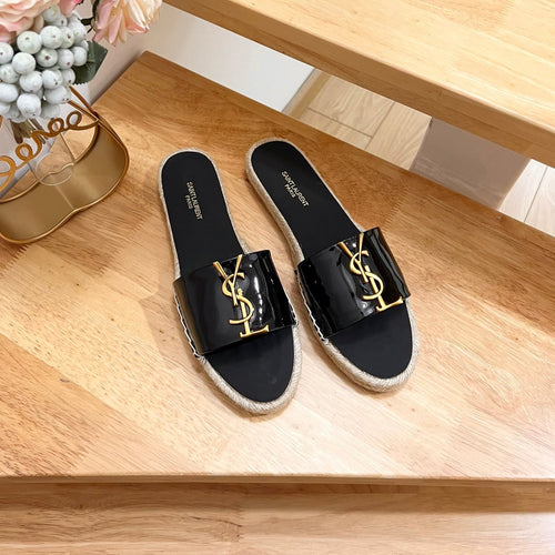 Saint Laurent SL YVES LOGO SLIPPER BLACK CALFSKIN