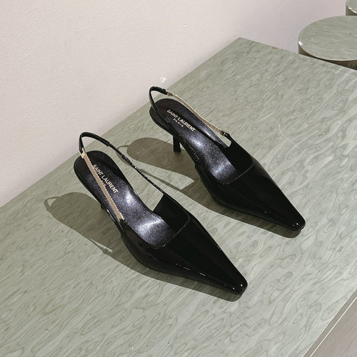 Saint Laurent BLAKE SLINGBACK PUMPS 80 IN BLACK PATENT LEATHER