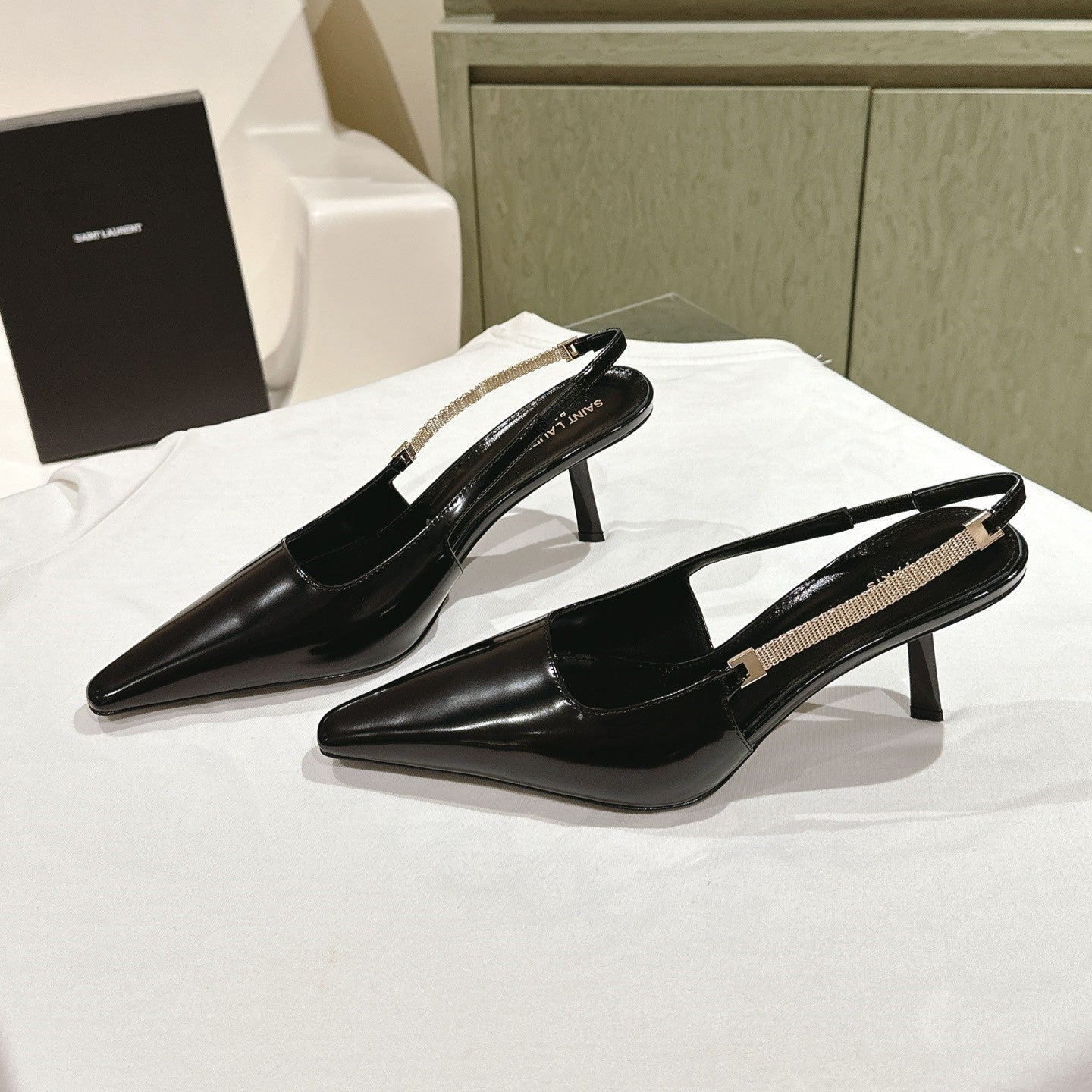 Saint Laurent BLAKE SLINGBACK PUMPS 80 IN BLACK LEATHER