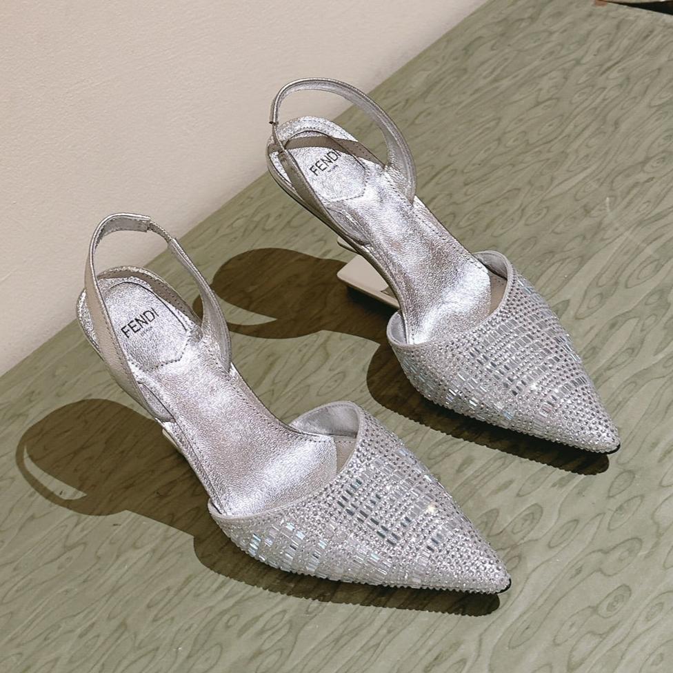 FENDI FENDI SEQUINS HIGH-HEELED SLINGBACK 85MM SILVER