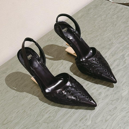 FENDI FENDI FIRST HIGH-HEELED SLINGBACK 85 MM IN BLACK LAMBSKIN GOLD HARDWARE