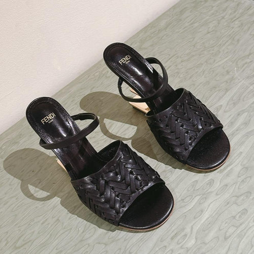 FENDI FENDI FIRST HIGH-HEELED SANDALS 85 MM IN BLACK LAMBSKIN GOLD HARDWARE