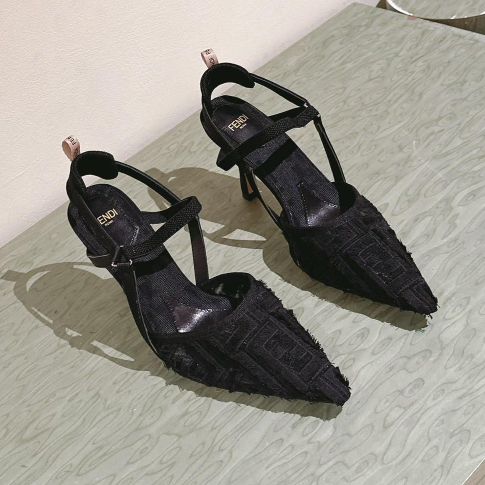 FENDI FENDI COLIBRÌ HIGH-HEELED SLINGBACKS 75MM IN BLACK FABRIC