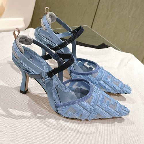 FENDI FENDI COLIBRÌ HIGH-HEELED SLINGBACKS 75MM IN SKY BLUE FABRIC