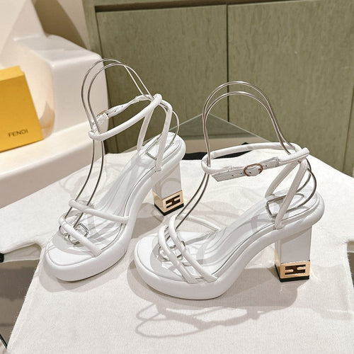FENDI FENDI BAGUETTE HIGH HEELS 85MM IN WHITE LAMBSKIN WITH GOLD HARDWARE