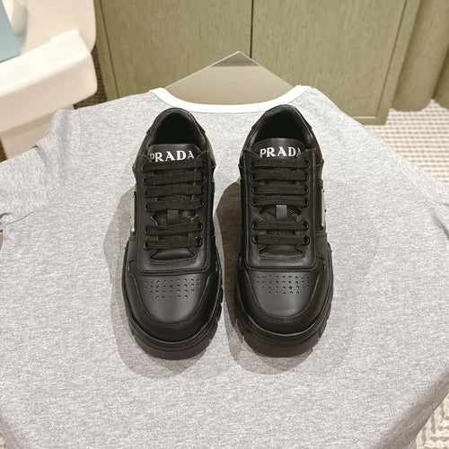 PRADA FLATFORM SNEAKERS BLACK CALFSKIN
