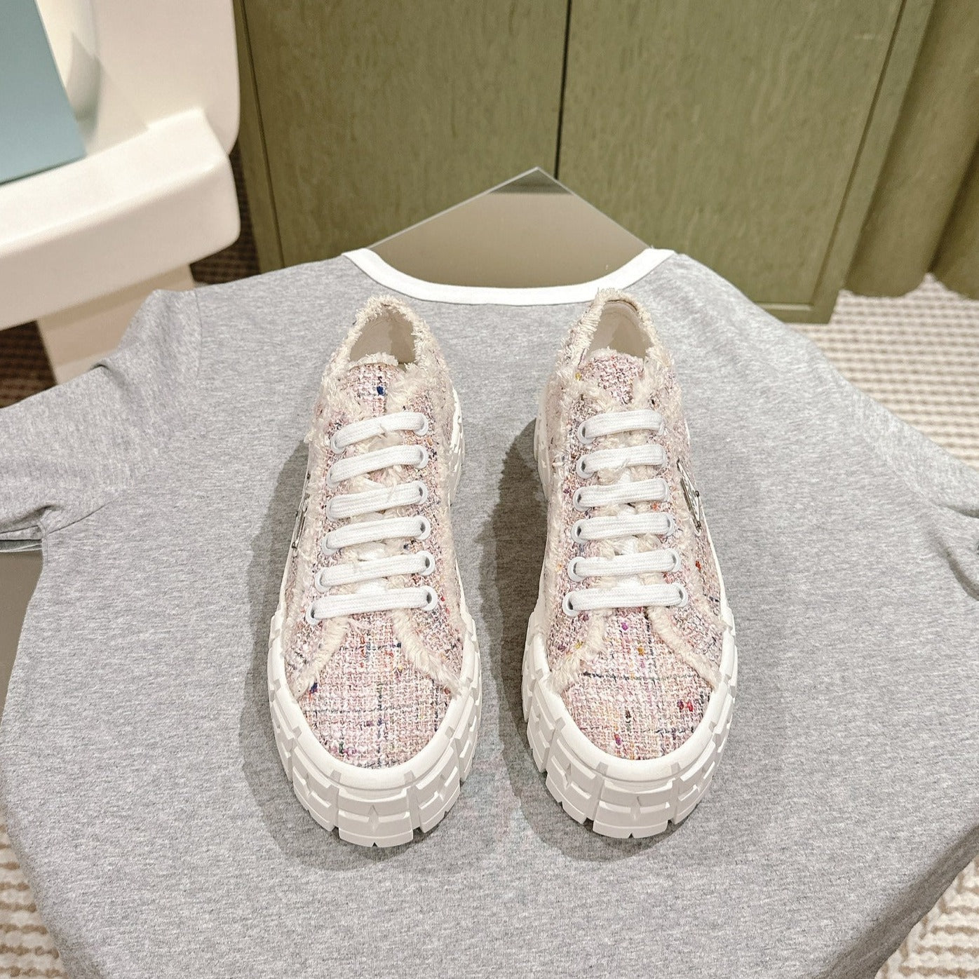 PRADA DOUBLE WHEEL RE-NYLON GABARDINE SNEAKERS ALMOND FABRIC