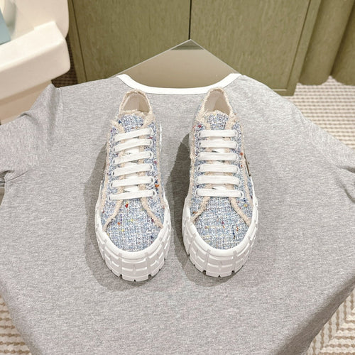 PRADA DOUBLE WHEEL RE-NYLON GABARDINE SNEAKERS SKY FABRIC