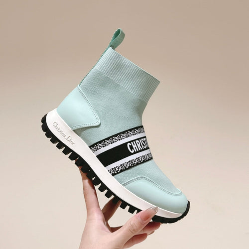 DIOR High-Top Sneaker 40mm Jade Green Stretch Wool And Lambskin
