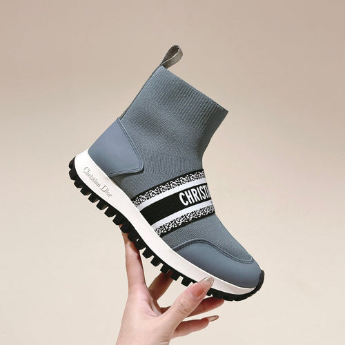 DIOR High-Top Sneaker 40mm Blue Grey Stretch Wool And Lambskin