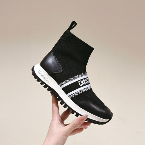 DIOR High-Top Sneaker 40mm Black Stretch Wool And Lambskin