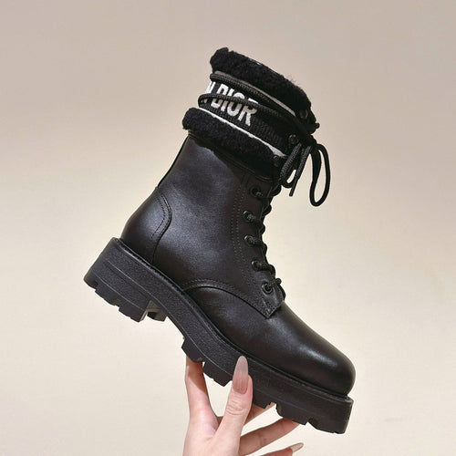 DIOR Ankle Boots In Black Calfskin With Wool Fleece Lining 995819