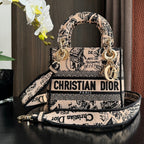 DIOR mini 17cm black pink embroidery canvas