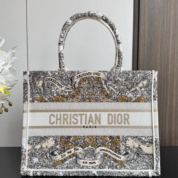 DIOR Book Tote 36.5 Beige White Canvas Around The World