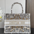 DIOR Book Tote 36.5 Beige White Canvas Around The World