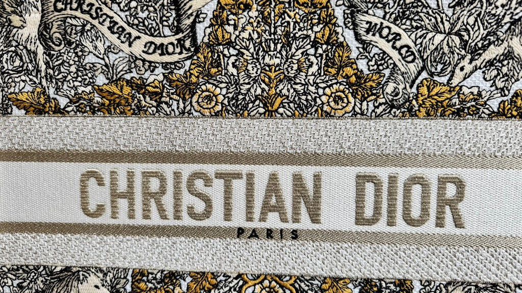 DIOR Book Tote 36.5 Beige White Canvas Around The World