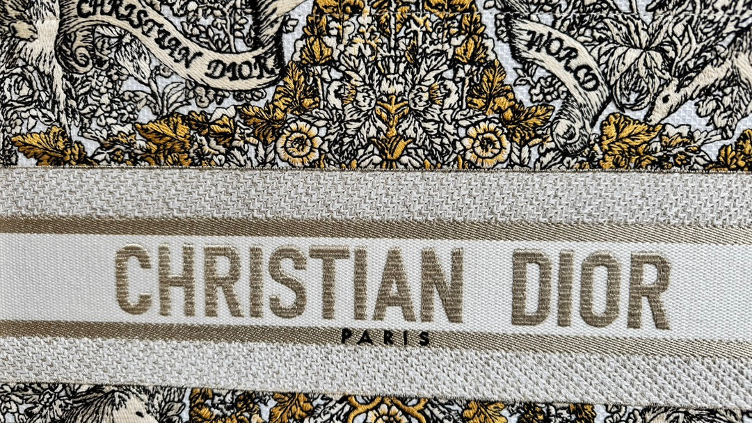 DIOR Book Tote 36.5 Beige White Canvas Around The World