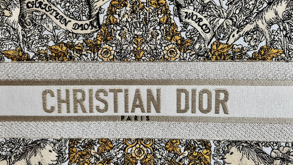 DIOR Book Tote 41.5 Beige White Canvas Around The World