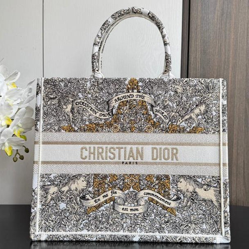 DIOR Book Tote 41.5 Beige White Canvas Around The World
