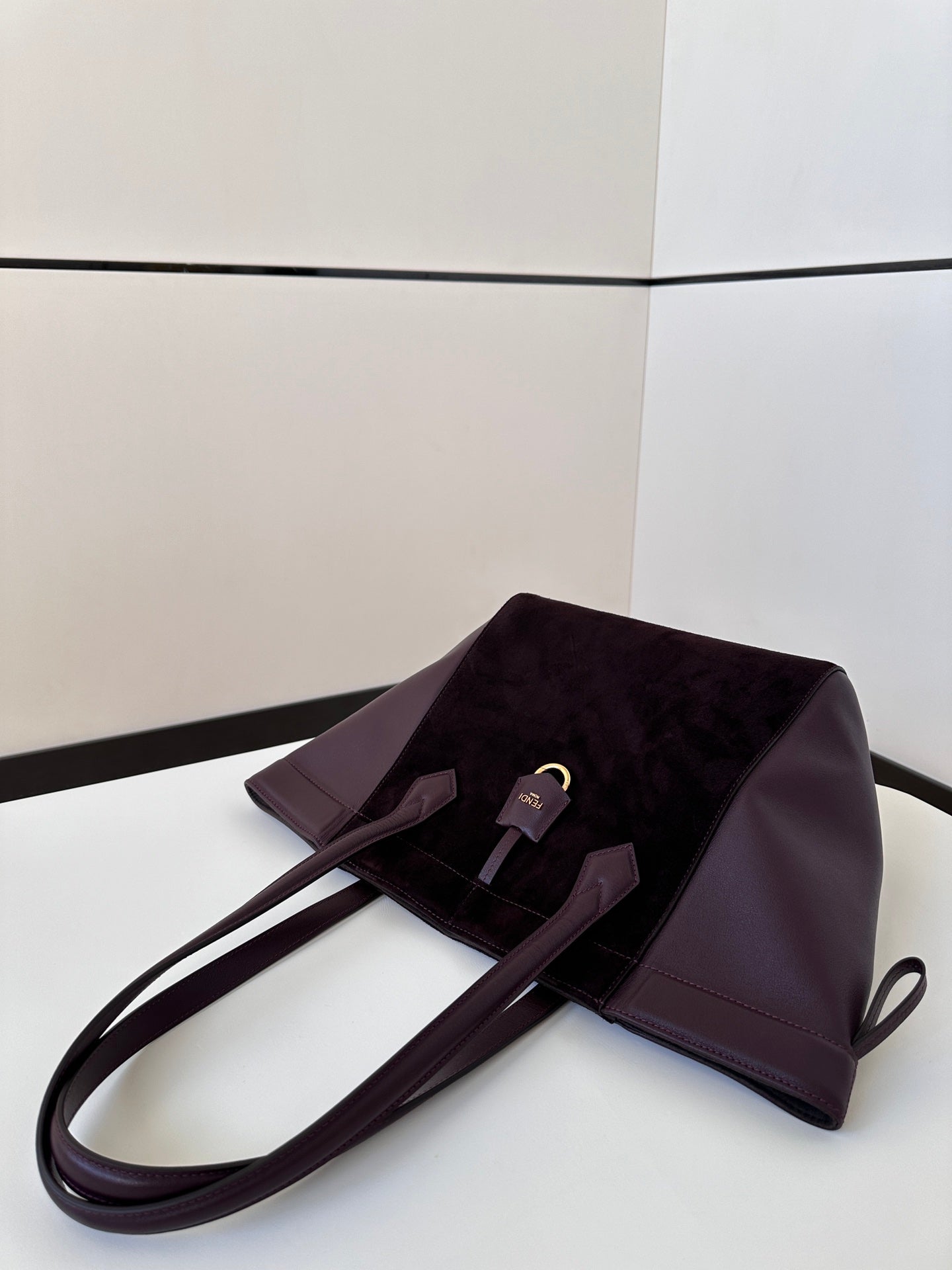 FENDI ORIGAMI MEDIUM 27 IN WINE RED LAMBSKIN AND SUEDE