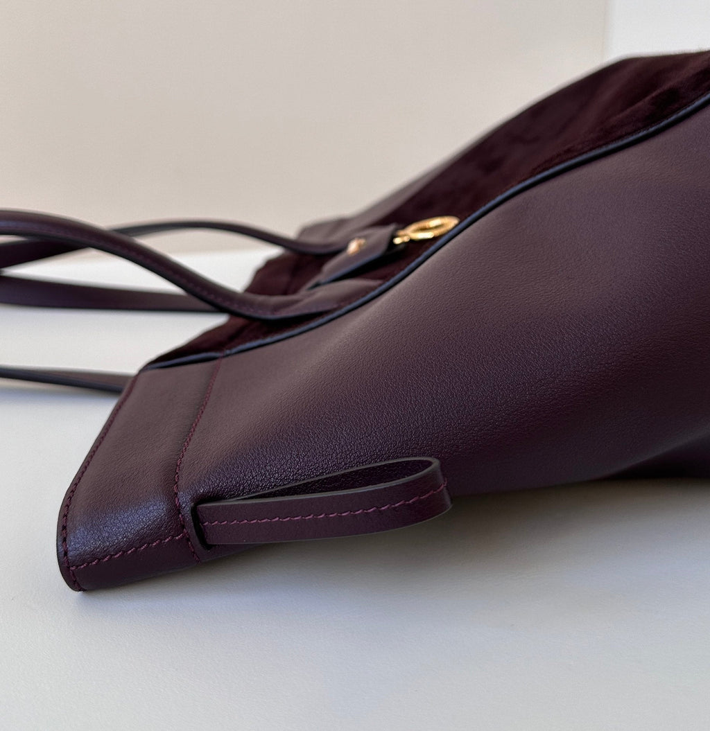 FENDI ORIGAMI MEDIUM 27 IN WINE RED LAMBSKIN AND SUEDE