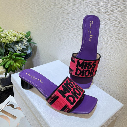 DIOR dway heeled slide 35 red purple embroidered cotton