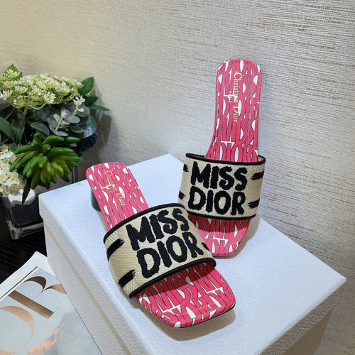 DIOR dway heeled slide 35 embroidered cotton red miss alllover motif