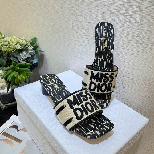 DIOR dway heeled slide 35 embroidered cotton black miss alllover motif