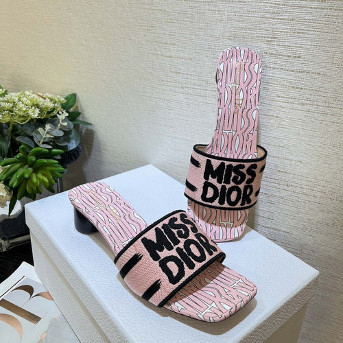 DIOR dway heeled slide 35 embroidered cotton pink miss alllover motif