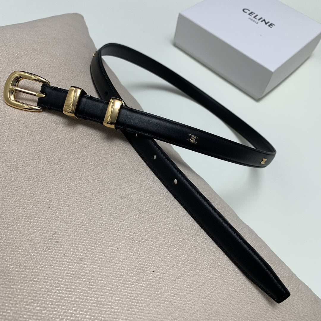 Celine CL MINI 18 MM WESTERN BELT IN BLACK CALFSKIN GOLD HARDWARE