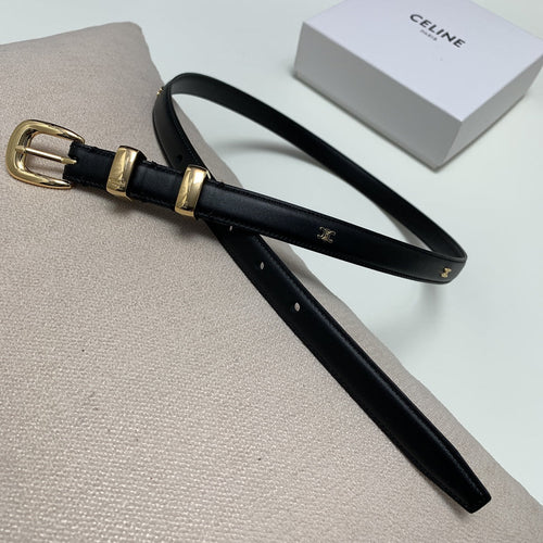 Celine CL MINI 18 MM WESTERN BELT IN BLACK CALFSKIN GOLD HARDWARE