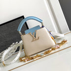 Louis Vuitton CAPUCINES NANO 16 IN PEARL WHITE MIX SKY BLUE TAURILLON GOLD HARDWARE
