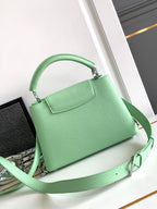 Louis Vuitton CAPUCINES BB 27 IN LIGHT GREEN TAURILLON SILVER HARDWARE