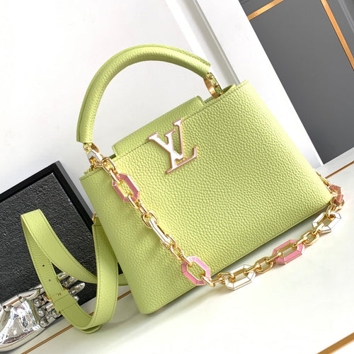 Louis Vuitton CAPUCINES BB 27 IN PEAR GREEN TAURILLON GOLD HARDWARE