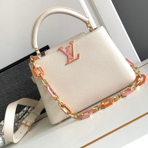 Louis Vuitton CAPUCINES BB 27 IN PEARL WHITE TAURILLON GOLD HARDWARE