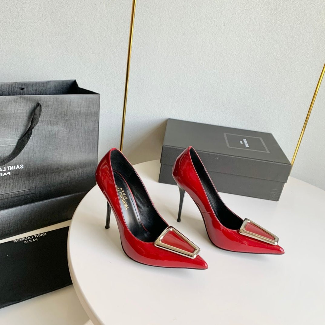 Saint Laurent SL TRIANGLE BASIC HIGH HEELS RED CALFSKIN