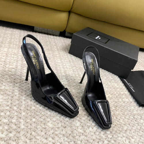 Saint Laurent SL TRIANGLE HEELED SLINGBACKS BLACK CALFSKIN