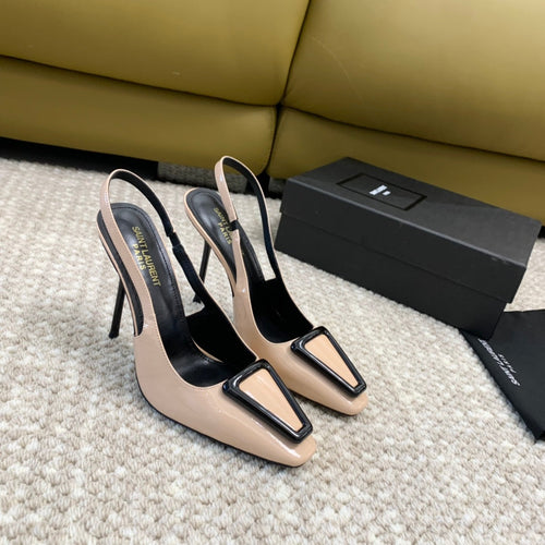 Saint Laurent SL TRIANGLE HEELED SLINGBACKS BISQUE CALFSKIN