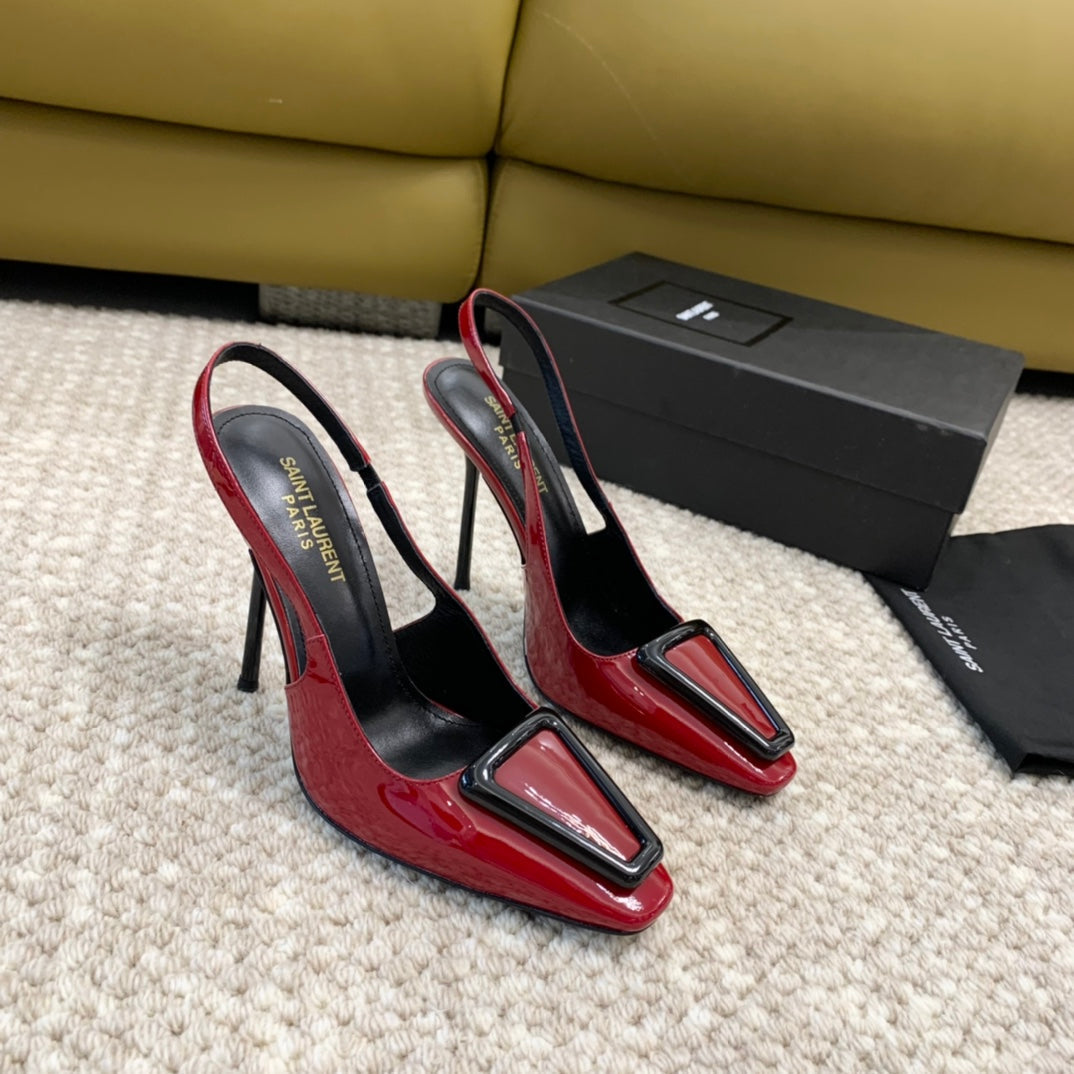 Saint Laurent SL TRIANGLE HEELED SLINGBACKS RED CALFSKIN