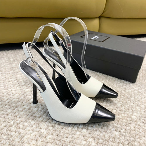 Saint Laurent SL CAP-TOE SLINGBACKS WHITE CANVAS AND BLACK CALFSKIN