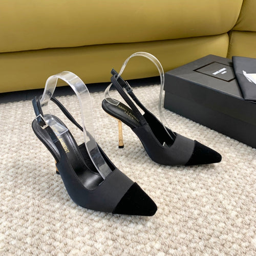 Saint Laurent SL CAP-TOE SLINGBACKS BLACK SATIN AND VELVET